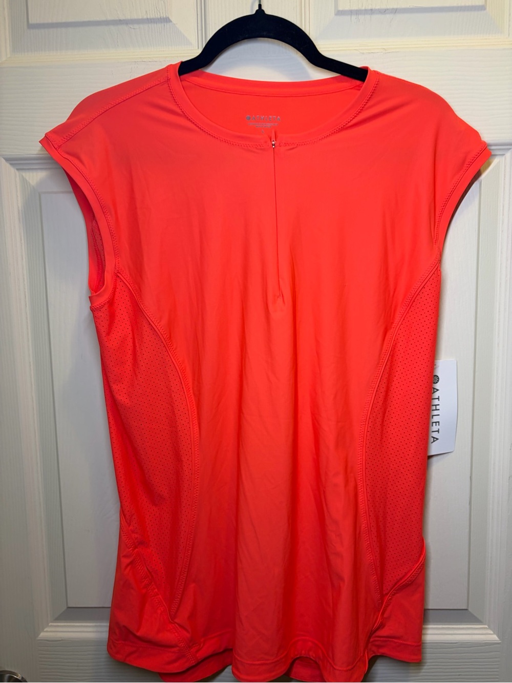 Athleta Neon Coral Mesh-Panel Tank Top